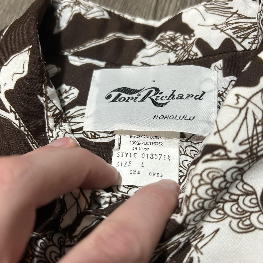 Vintage Tori Richard Shirt Mens Large Brown Floral Hawaiian Aloha Made in USA - Picture 4 of 7